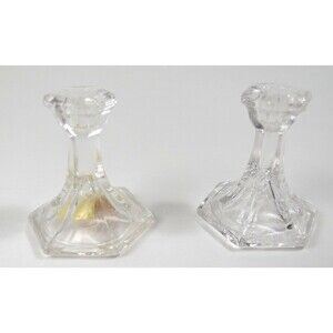 Biedermann Miniature 2 1 1/4" Clear Glass Candlesticks Shadowbox Decor VTG MCM